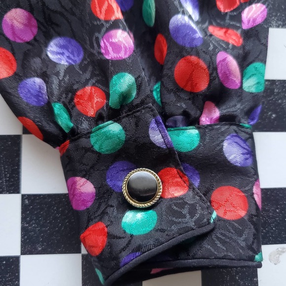 VTG 80s Black with Multicolored Polka Dot Rayon Blouse by Notations Sz 6 - Picture 7 of 8